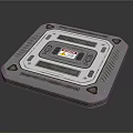 Futuristic Control Panel Design With Metallic Surface Warning Label And Geometric Edges