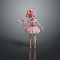 Woman in Pink Dress with Pink Hair and Butterfly Wings Holding Magic Wand