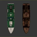 Modern Green and White Water Transport Ship And Old Rusted Vintage Boat Model