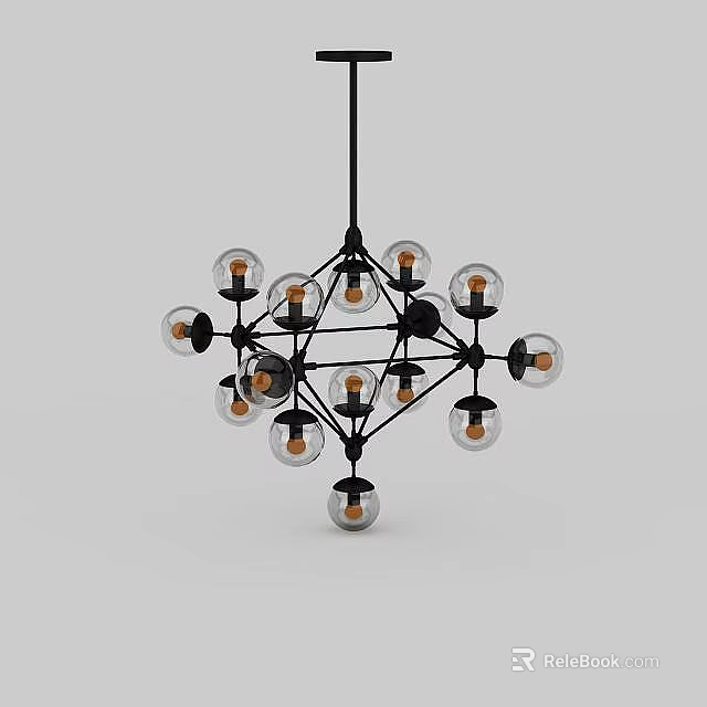 Modern Geometric Chandelier With Multiple Glass Globe Lights And Black Metal Frame 3d model 