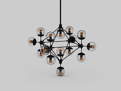 Modern Geometric Chandelier With Multiple Glass Globe Lights And Black Metal Frame 3d model
