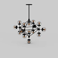 Modern Geometric Chandelier With Multiple Glass Globe Lights And Black Metal Frame