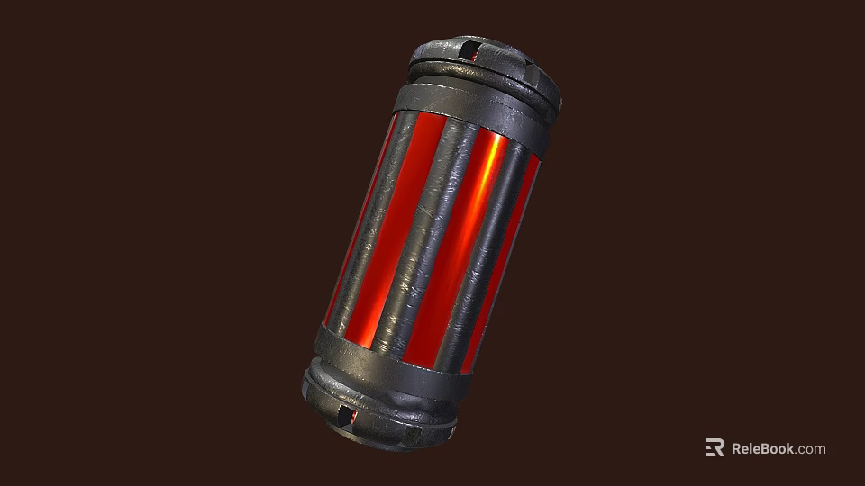 Cylindrical Military Weapon With Red Stripes And Black Metal Construction 3d model 