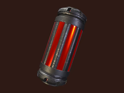Cylindrical Military Weapon With Red Stripes And Black Metal Construction 3d model
