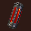 Cylindrical Military Weapon With Red Stripes And Black Metal Construction