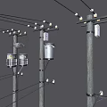 6 old PBR next-generation transmission pole high-voltage line city street light pole power line transmission line pole warning sign traffic light pole 3d model