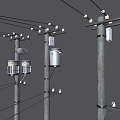 6 old PBR next-generation transmission pole high-voltage line city street light pole power line transmission line pole pole warning sign traffic light pole 3d model