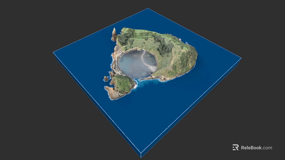 Micro Terrain Model Featuring Mountainous Terrain And Water Elements On Blue Base 3d model 