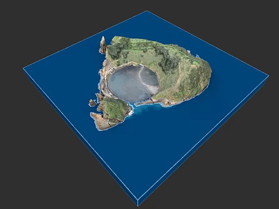 Micro Terrain Model Featuring Mountainous Terrain And Water Elements On Blue Base 3d model