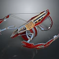 Red And Gold Ornate Crossbow Weapon With Metallic Decorative Mechanical Design