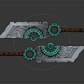 Fantasy Swords With Intricate Gear Design Green Glowing Elements And Brown Handles