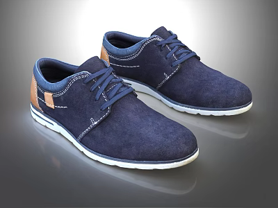 Navy Blue Suede Casual Shoes With Lace Up Design White Sole And Brown Heel Accent 3d model