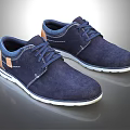 Navy Blue Suede Casual Shoes With Lace Up Design White Sole And Brown Heel Accent