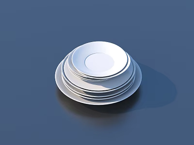White Ceramic Dinnerware Set Stacked Plates on Deep Blue Background 3d model