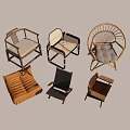 Different Design Single Chairs With Wicker Rattan Wooden Frame And Soft Cushioned Seats