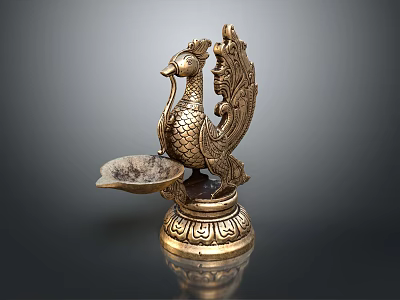 Intricate Bronze Phoenix Sculpture With Decorative Base And Small Tray 3d model