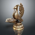Intricate Bronze Phoenix Sculpture With Decorative Base And Small Tray