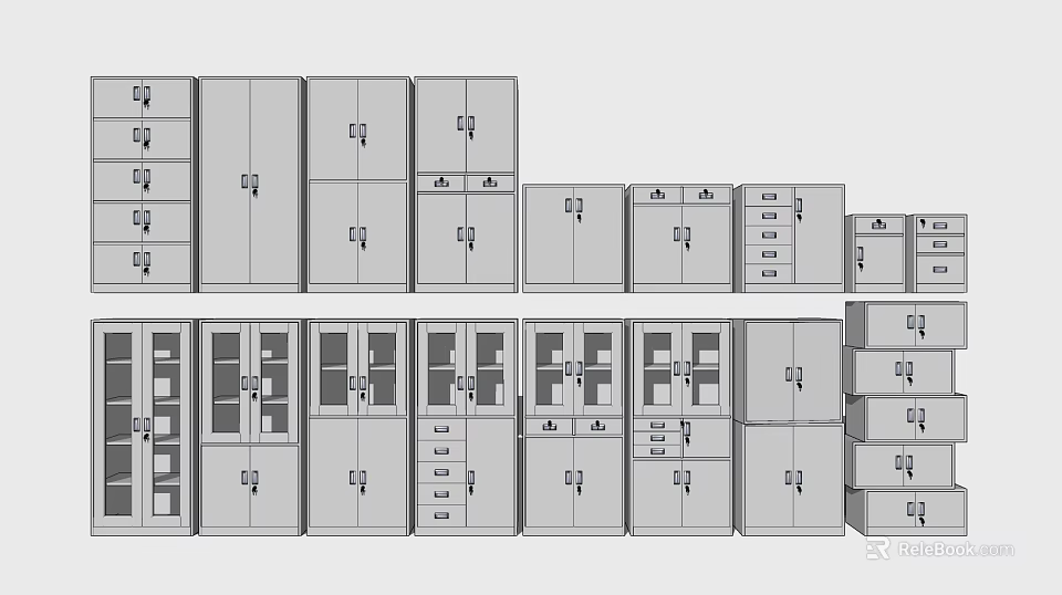 Different Styles Of Modern Bookcases With Storage Shelves And Cabinets 3d model 