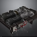 Detailed Industrial Mechanical Structure Featuring Metal Pipes Red Cables And Base Frame