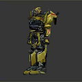 Robot Character As Mechanical Creature With Yellow Blue Armor Detailed Design And Standing Pose