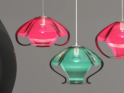 Modern Pink And Green Glass Pendant Lights With Curved Petal Design 3d model