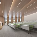 School Modern Classroom Interior With Student Desks Lecture Platform And Multimedia Screen 3d model