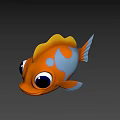 Cute Orange Cartoon Fish With Big Eyes On Blue Background