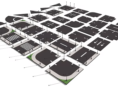 Detailed Road Infrastructure Planning With Parking Layout And Traffic Direction Markings 3d model