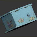 Blue Hand Painted Decorative Storage Box With Floral Bird Patterns And Wooden Drawers