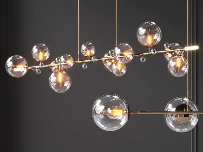 Modern Elegant Chandelier Design With Clear Glass Balls Illuminated Bulbs And Gold Rods 3d model
