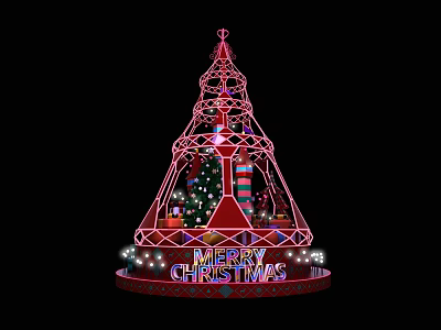 Festive Christmas Decorative Structure With Red Frame Merry Christmas Sign And Gift Boxes 3d model