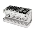 Stainless Steel Professional Espresso Machine Kitchen Appliance With Coffee Cups And Saucers