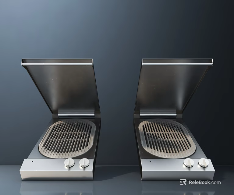 Double Stainless Steel Electric Grills With Flip Lids And Knob Controls For Kitchen 3d model 