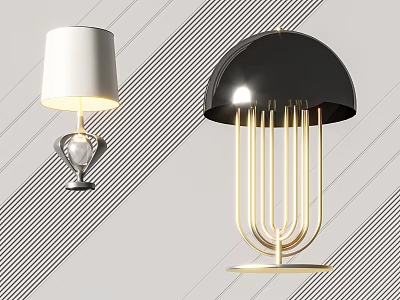 Modern Table Lamps With White Shade Black Dome And Gold Silver Bases 3d model