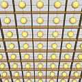 Modern Ceiling Design With Wooden Grid Structure And Round Lights Against Blue Sky 3d model