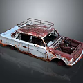 Rusted Vintage Car With White Body And Roof Rack In Classic Design