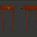 Three Orange And Red Side Tables With Drawers And Slender Legs On Dark Reflective Surface
