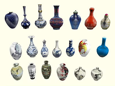 Ceramic Vase Decorative Ornament Set With Various Colors And Different Designs For Home Decor 3d model