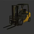 Yellow Forklift With Black Cabin And Front Forks On Reflective Surface