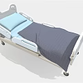 Medical Hospital Bed With Blue Mattress Gray Frame Side Rails And Mobile Wheels