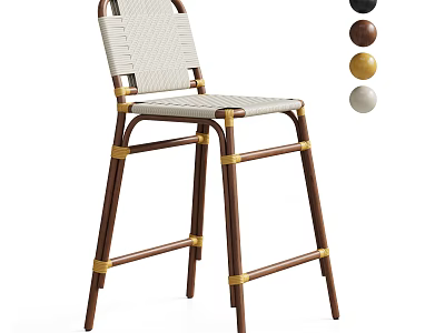 Modern Woven Rattan Bar Stool With Wood Tone Frame Multiple Color Options For Kitchen Bar 3d model
