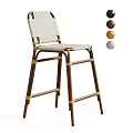 Modern Woven Rattan Bar Stool With Wood Tone Frame Multiple Color Options For Kitchen Bar