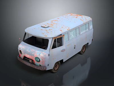 Old Rusty Van With Faded Paint And Worn Out Exterior Details 3d model
