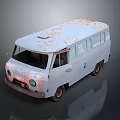Old Rusty Van With Faded Paint And Worn Out Exterior Details