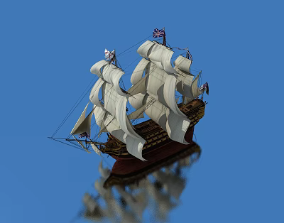Classic Wooden Sailing Ship With White Sails Against Blue Sky And Reflection 3d model Classic Wooden Sailing Ship With White Sails Against Blue Sky And Reflection 3d model