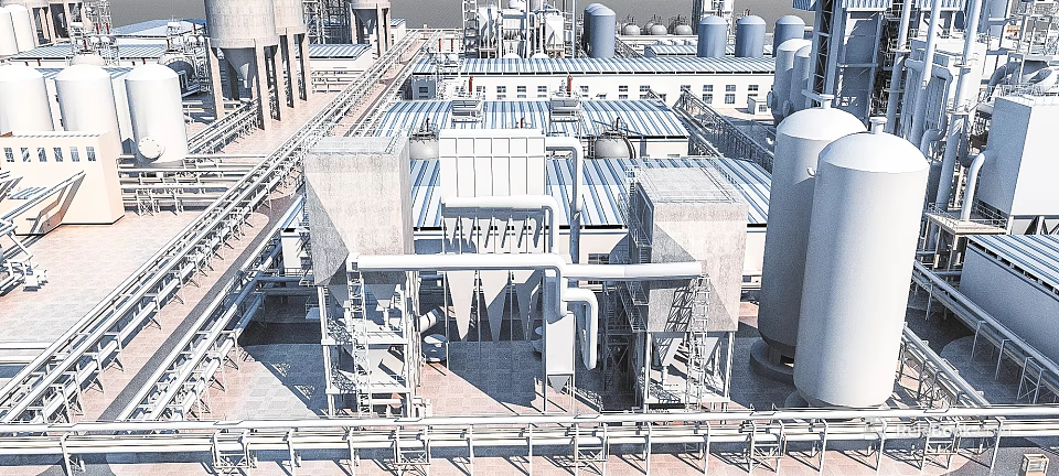Industrial Factory Building Featuring Metal Structures Pipes Storage Tanks And Equipment 3d model 