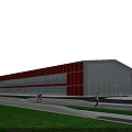 Industrial Factory Building Modern Red Brick Exterior Glass Curtain Wall Large Windows Lawn Walkway People