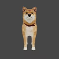Low Poly Shiba Inu Game Movie Character With Brown Fur Collar And Standing Posture