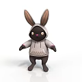 Cute 3D Rabbit Plush Toy In Gray Hoodie With Ear Shaped Hood And Pink Eyes