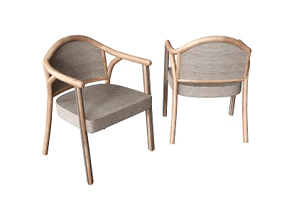 Modern Minimalist Dining Chairs With Wooden Frame Woven Back And Upholstered Seat 3d model